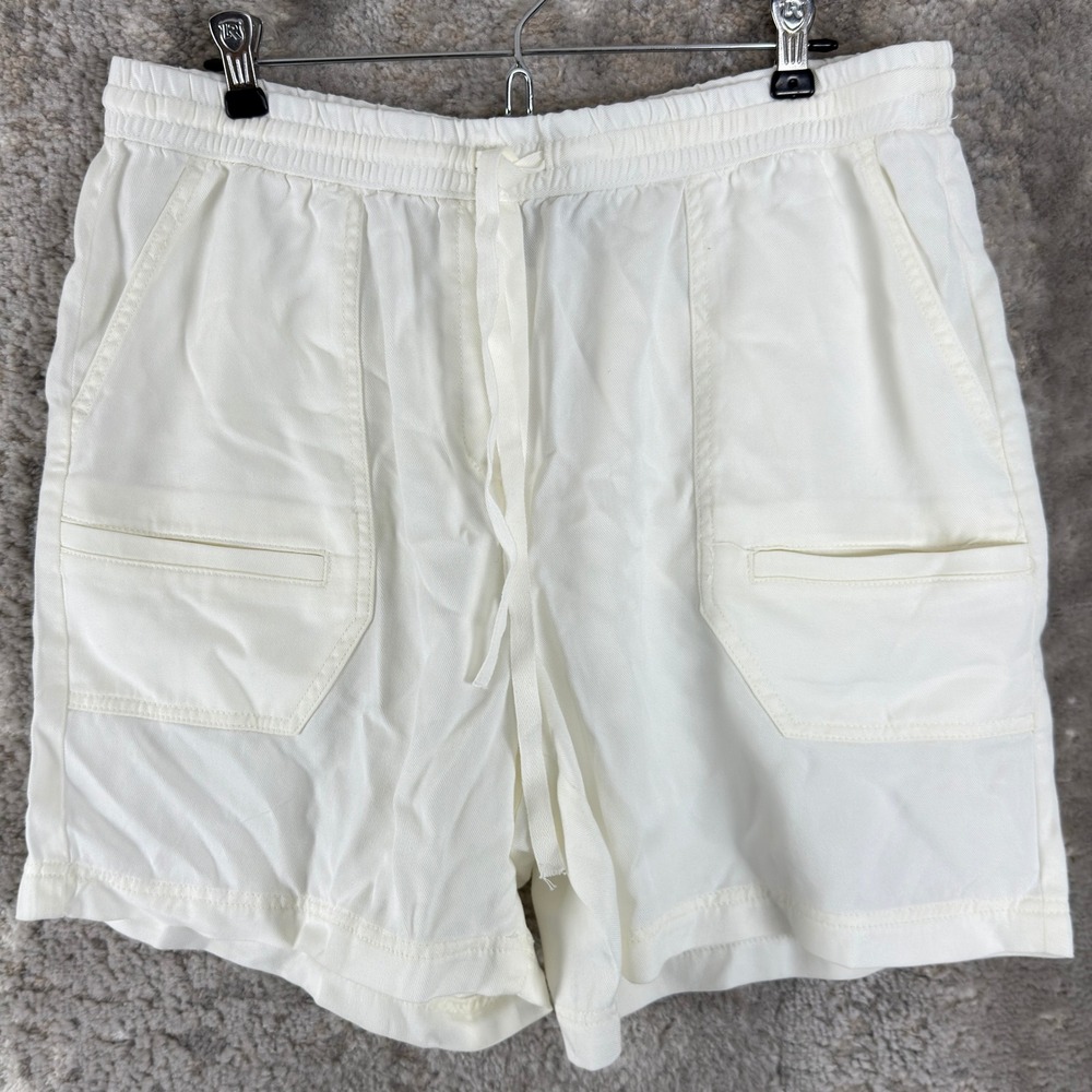 New Talbots Size L Drawstring Elastic Waist Tencel Utility Shorts White Women